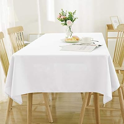 Deconovo Nappe pour Salle à Manger Effet Lin Rectangulaire Impermeable 140x300cm Blanche