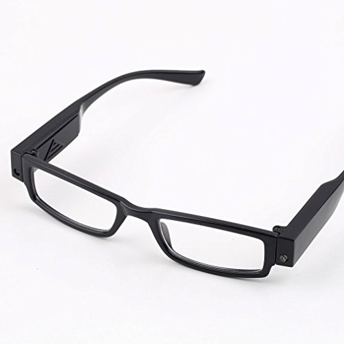 Moda gafas de lectura libertad compacta Rectangular luz LED Vision clara marco completo Eyewear LED brillante lector nocturnos recetados con luz  color negro  2 50