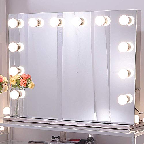 Chende Hollywood Specchio per Il Trucco con Lampade da Appendere alla Parete, Specchio per Il Trucco Illuminato da Tavolo con Funzione Dimmer, Specchio Grande Professionale per Teatro con 12 Luci