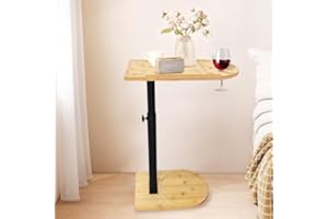 SEHAUSEU Tavolino a forma di C in bambù e metallo, regolabile in altezza, tavolino da caffè, comodino, tavolo per la cura del soggiorno, camera da letto, bagno, stile C