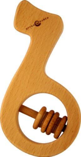Musical teether key 100% beech wood + organic flax oil to calm teething. Made EU for babies, children, small infant
