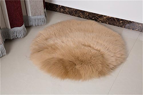 linyingdian Plush Sheepskin Throw Rug Faux Fur Elegant Chic Style Cozy Shaggy Floor Mat Area Rugs Home Decorator Super soft Carpets Kids Play Rug, Round Area Shag Rug 1 ft Diameter (30cm Diameter) (Camel color)