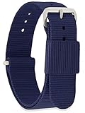MOMENTO Damen Herren NATO Nylon Uhren-Armband Ersatz-Armband Uhren-Band mit Edelstahl-Schliesse in Silber und Dunkel-Blau (Navy) Einfarbig 14mm