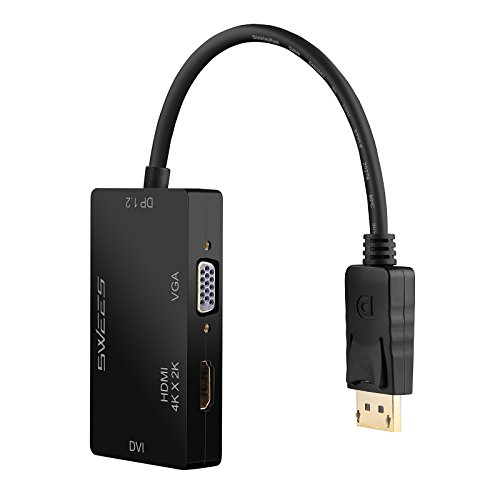 3 in 1 DisplayPort Adapter, Swees 4K x 2K 3 in 1 Displayport DP zu HDMI DVI VGA Kabel Adapter Konverter | 3840×2160 UHD / 2160p 4k (Ultra High Definition) | HDTV / 1080p (Full HD) | vergoldete Kontakte | Plug&Play | Schwarz - 2