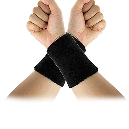 TOOGOO(R) elastique noir ratine poignet Bande de sueur Sports Support 2Pcs