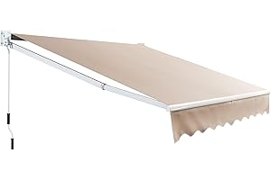 RELAX4LIFE Toldo Retráctil de Aluminio con Manivela y Ángulo Ajustable 40-100°, Toldo Exterior con Brazo Articulado, Protección Solar y de Agua para Balcón y Terraza, 2,5x2m (Beige)
