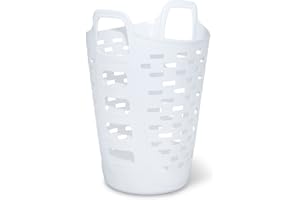 Clorox Flexible Laundry Basket - Tall Plastic Hamper for Clothes, Bedroom, and Storage - Portable Round Bin with Carry Handles, 2 Bushel, White