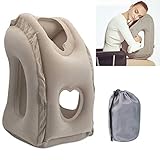 Aufblasbare Reisekissen, SGODDE tragbare Kissen, Beflockung PVC Nackenkissen Nackenhörnchen, Kopfkissen mit Tragetasche, für Kopf Hals Rest Flugzeug Büro Zug Camping