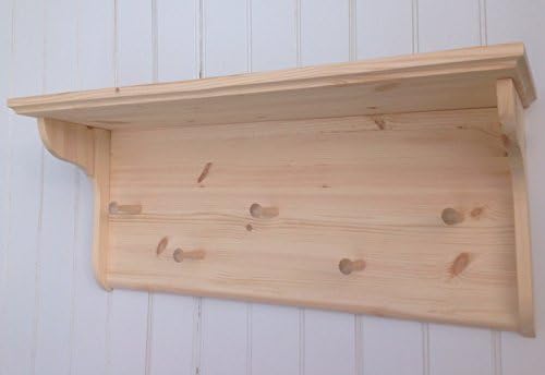 Original Crate Furniture Hat and Coat Rack with Shelf Wall Mounted Solid Wood Display Shelves with Wooden Peg Board for Hall Kitchen Bathroom or Bedroom, Natural Pine