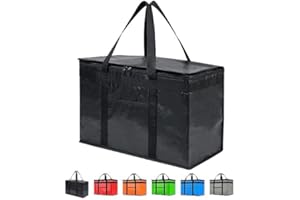 NZ Home PRO Durable Insulated Cooler Bag (42L, XXL, 1 pack) for Food Delivery & Grocery Shopping with Zippered Top, Black Commercial Grade