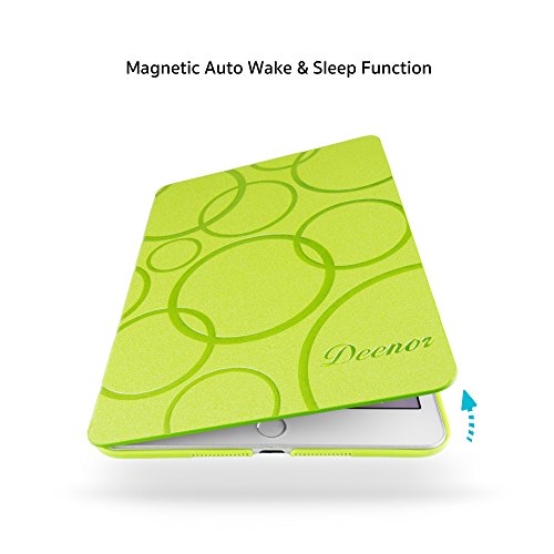 iPad Air 2 Hülle, Deenor Colour Series Premium PU Leder Ultra Slim Light Weight Auto aufwachen / Schlaf Funktion Schutzhülle Hülle für Apple iPad Air 2 iPad 6. (Green circles) - 5