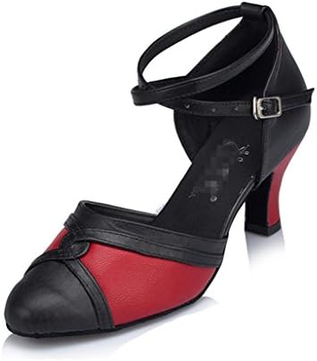 Byjia Women'S Salsa Tango Latin High Heel Dance Shoes Ballroom Soft Bottom Leather Suede Ankle Strap Buckle Classical Sandals Black Red C 37