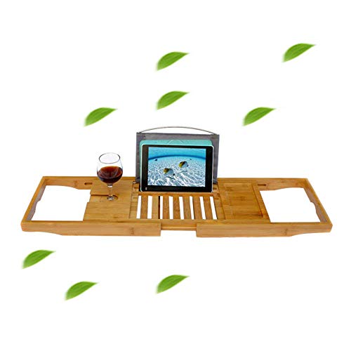 Preisvergleich Produktbild sokey Badewannenablage, Badewannenbrett, Badewannenablage Bolz, Aus Bambus Holz, Stabil und Ausziehbar, Badewannenablage Für iPad / Handys / Tablet / Laptop + Buchstütze