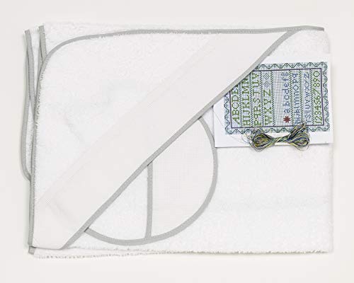 Ti TIN Pack Capa de Baño de Bebé + Capucha + Babero de Punto de Cruz 100% Algodón con Tacto muy suave, Color Blanco, 80x80 cm