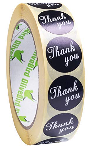 1000 Negro Thank You Pegatinas Adhesivos Redondos Stickers 25mm