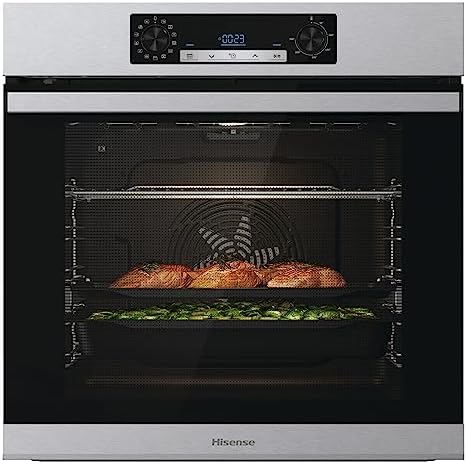 Hisense BSA65226PX, Forno Multifunzione Termoventilato, Cavità XXL 77L, Auto Pulizia Pirolitica, 13 funzioni di cottura, 3 programmi con aggiunta Vapore, Funzione pizza 300°C, Cottura AirFry