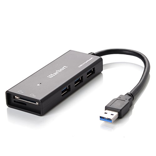 IHarbort® 3 Ports USB 3.0 Hub + SD / TF Cardreader Support für Windows-Computer und MAC (USB 3.0 hub+TF/SD, schwarz)