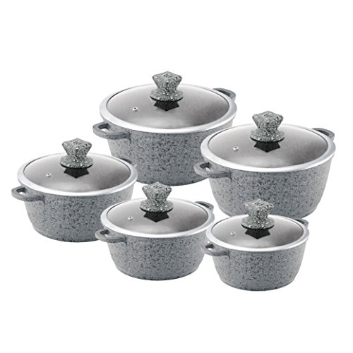 Granite Non-stick Stockpot set with lids Casserole set 5 pc (Grey)