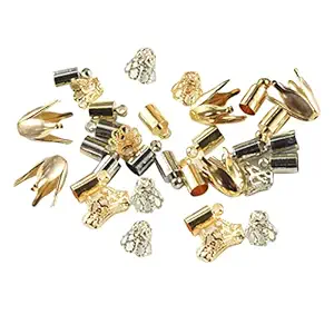 50 Pieces Multi Size and Shapes Gold/Silver Metal Beads Caps End Cap Tassel Cap Cone Cap for Jewelry Making Bracelet Craft DIY Pendant Earring Findings Components