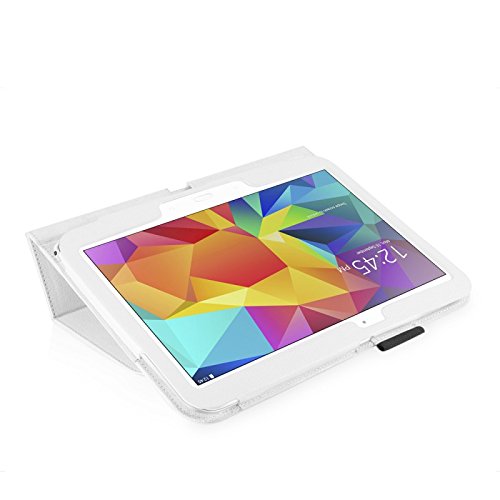 eFabrik Cover für Samsung Galaxy Tab 4 10.1 Zoll Case in Premium Qualität Bookstyle Hülle, Sleep / Wake UP Funktion mit Handschlaufe aus edlem Kunstleder, weiß - 5