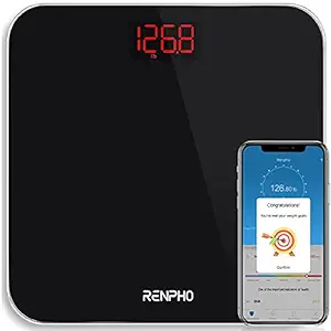 RENPHO Bluetooth Bathroom Scale Digital Weight with BMI, Smart Weighing Body Scale with Easy-to-Read Backlit LED & Smartphone App, Sturdy Tempered Glass, 400 lbs, Black