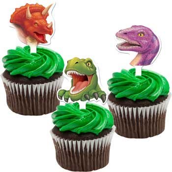 Dinosaurier - 12 cupcake toppers - Muffin Picker, Dekoration T-Rex (3 Motive) aus USA