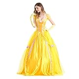 Damen Lang Gold Prinzessin Halloween Märchen Junggesellinnenabschied Kostüm Kleid Outfit M