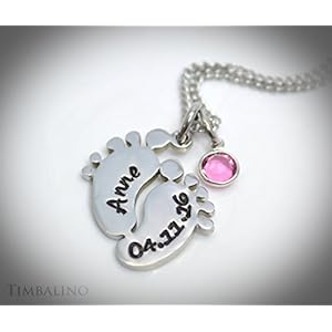 Geburtskette für Mama mit Monatsstein und Namensgravur