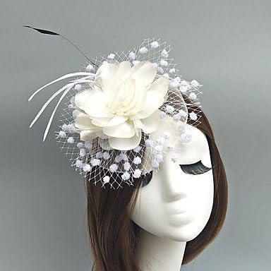 MJW&amp;W Women's Feather / Tulle / Chiffon Headpiece-Wedding / Special Occasion Fascinators 1 Piece , white