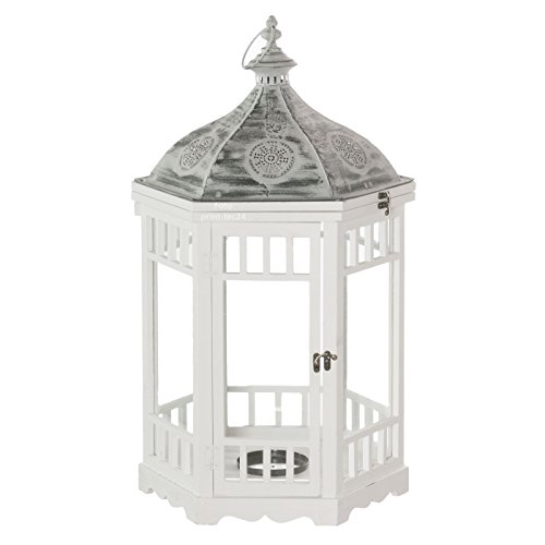 Laterne Holz weiß 6eckig Holzlaterne Windlicht Kerzenhalter Shabby Chic Auswahl (Groß (38x38x68cm))