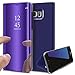 Produktbild Galaxy A5 2017 Hülle,KunyFond Überzug Spiegel Hülle für Samsung Galaxy A5 2017 PU Leder Tache Brieftasche Schutzhülle im Bookstyle Ultra Thin Kristallklar Durchsichtig Transparent Clear View Mirror Effect Muster Handyhülle Klapphülle Standing Cool Männer Frauen Spiegel Handytasche Ledertasche Kunstleder Slim Fit Hart PC Innen Tache Lederhülle Flip Wallet Cover mit Standfunktion Handy Tasche Bumper Schale Shell Zurück Cover Backcover Case für Samsung Galaxy A5 2017 (Lila)