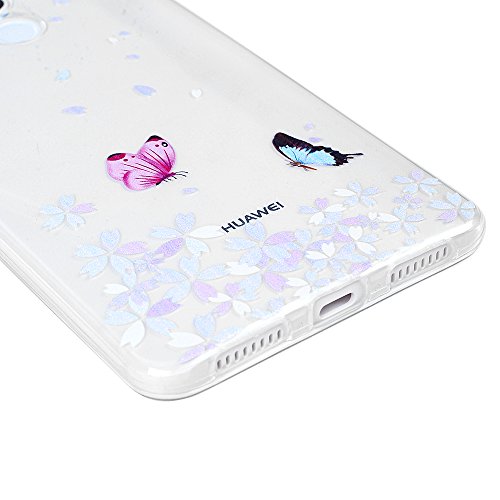 Funda Huawei Mate 9 Silicona Transparente  Gel TPU Ultra Delgado - Mavis s Diary Suave Cover Carcasa Case Bumper Shock-Absorci  n y Anti-Ara  azos - Mariposa y Flor