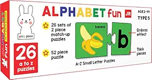 Play Poco Alphabet Fun Type 5 - 52 Piece Alphabet Matching Puzzle - 7 Different Ways to Play and Learn - Includes 52 Thick Puzzle Cards with Beautiful Illustrations,Cardboard,Multicolor