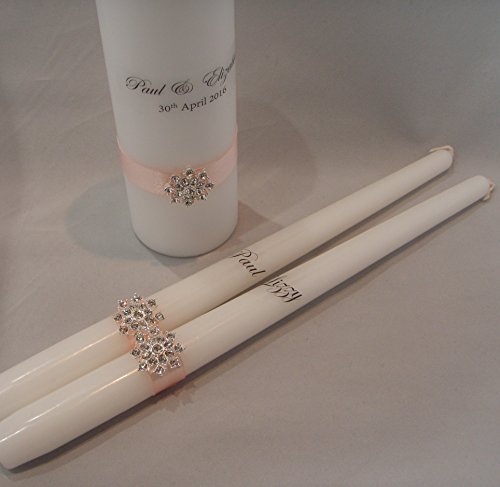 Personalised Wedding Unity Candle Centrepieces Set with Ribbon and Pearl or Gem