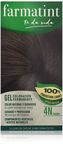 Farmatint Gel 4N Castaño | Color natural y duradero | Componentes vegetales y aceites naturales | Sin amoníaco | Sin parabenos | Dermatológicamente testado