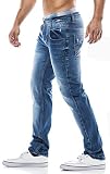 estilo intemporal Balandi Pantalón de hombre de cintura baja y tallaje ajustado (estilo chino vaquero); Tamaño L, azul