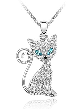 ufengke® Mädchen Feine Katze Anhänger Halskette, Österreich Kristall, Weißes Gold Überzogen, Kettenlänge 40cm...