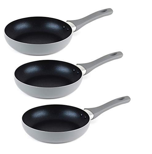 FRX Set 5-Piece Pan Set 3 Piece or Frying Pan Pan Grill Braising Pan Set Marble Ceramic Non-Stick Coating Frying Pan Set Suitable for Induction Cookers 3 Tlg. Silber