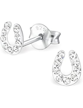 Kinder Silber Hufeisen Ohrstecker mit Kristall