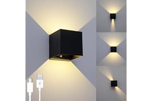 ‎SENFAY Akku Wandleuchte mit Bewegungsmelder, 6W USB Aufladbare Wandlampe 3600mAh Batterie, Einstellbarer Lichtstrahl, Warmweiß 3000K, LED kabellos Wandleuchten Innen for Schlafzimmer Flur Treppen, Schwarz
