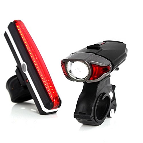 Unigear Wiederaufladbare LED Fahrradlampen Set als Fahradlicht Helmlicht für Radsport, Superhelle Fahrradbeleuchtung inkl. Frontlicht und Rücklicht, 3 Licht-Modi, 2 USB Kabel und 1 Lampenhalterung