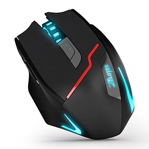 Zelotes Rat  n inal  mbrico Recargable para Juegos  Ratones   pticos de Alta Precisi  n de la computadora 600-1000-1600-2000-2400-3200 Ajustable dpi for Gamer PC Mac Laptop Macbook Negro