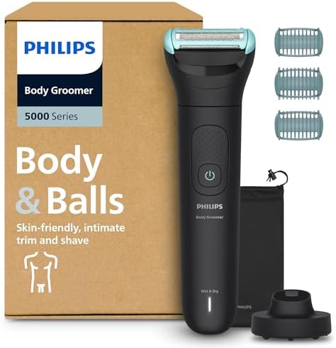 Philips Bodygroom Serie 5000 - Rifinitore per uomo con Sistema a tripla protezione, Rifinitura e rasatura intima, Impermeabile al 100%, 100 minuti di autonomia, Modello BG5485/30