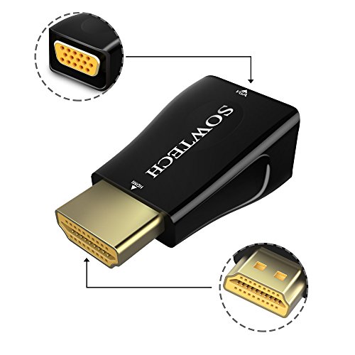 HDMI auf VGA, SOWTECH Vergoldet 1080P HDMI zu VGA Adapter Konverter Stecker (Male zu Female) – Schwarz - 6