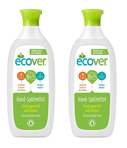 EcoverHand washing up liquid lemon and aloe vera, ecological premium quality since 1979, 2 x 500 ml