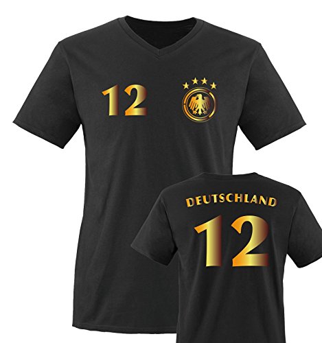 EM 2016 – TRIKOT – DEUTSCHLAND – 12 – Herren V-Neck T-Shirt – Schwarz / Gold Gr. XXL