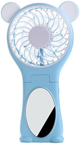 FALADUO Mini USB Fan Cute Bear Shaped Multi-function Portable, Rechargeable, Fan with Mirror (Light Blue)
