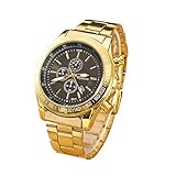 Herren Edelstahl Uhren,Kimdera Männer Luxus Elegant Design Wasserdicht Kalender Goldene Uhr Unisex Business Mode Kleid Analog Quarz analog Armbanduhr (Gold-schwarz)