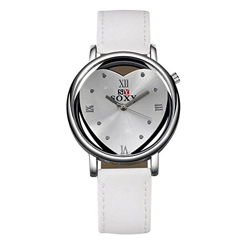 Mode Herzform Pu Leder Uhrenarmband Quarz Damen Armbanduhren, Weiß Mode Herzform Pu Leder Uhrenarmband Quarz Damen Armbanduhren, Weiß