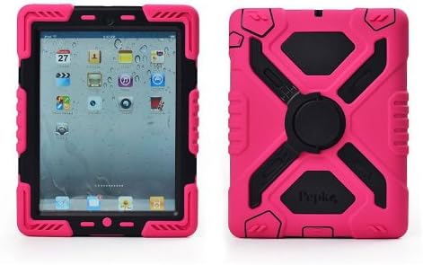 Hot Newest Ipad Mini Case Silicone Plastic Kid Proof Extreme Duty Dual Protective Back Cover with Kickstand and Sticker for Ipad Mini - Rainproof Sandproof Dust-proof Shockproof (Pink/Black)